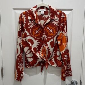 Rachel Zoe Retro Print Tie Blouse